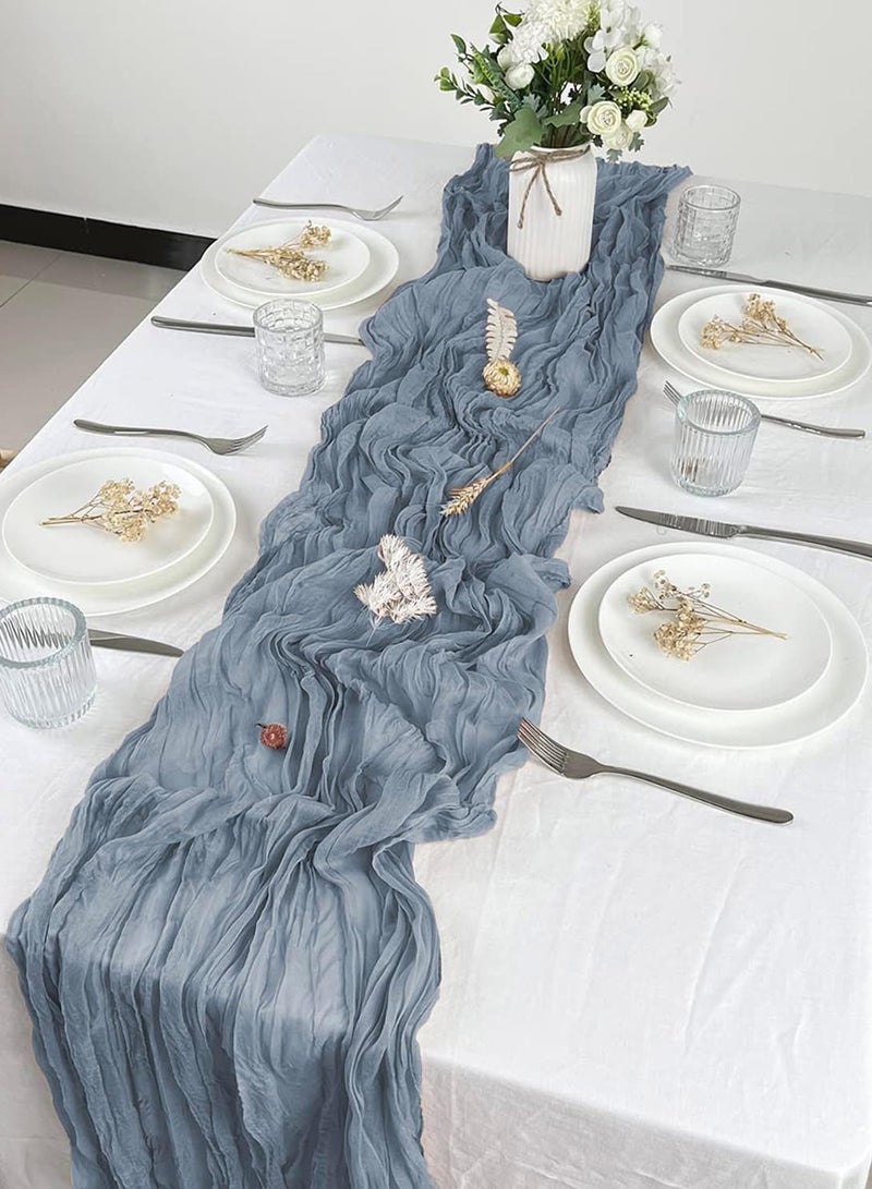 3M Table Runner Blue Gauze Table Runner for Wedding Reception Sheer Bridal Shower Birthday Party Boho Table Decoration Romantic Wedding Long Table Cloth - Image 5