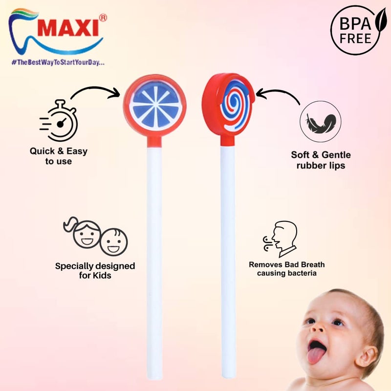 MAXI Lollipop Tongue Cleaner for kids, extra soft, 6+ months, watermelon, candy, multicolor (Pack of 12) - Image 2