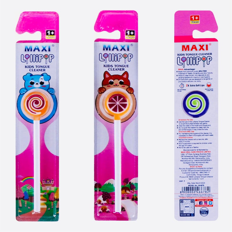MAXI Lollipop Tongue Cleaner for kids, extra soft, 6+ months, watermelon, candy, multicolor (Pack of 12) - Image 4