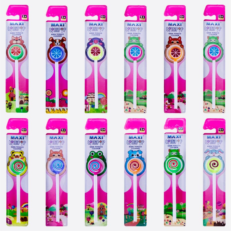 MAXI Lollipop Tongue Cleaner for kids, extra soft, 6+ months, watermelon, candy, multicolor (Pack of 12) - Image 3