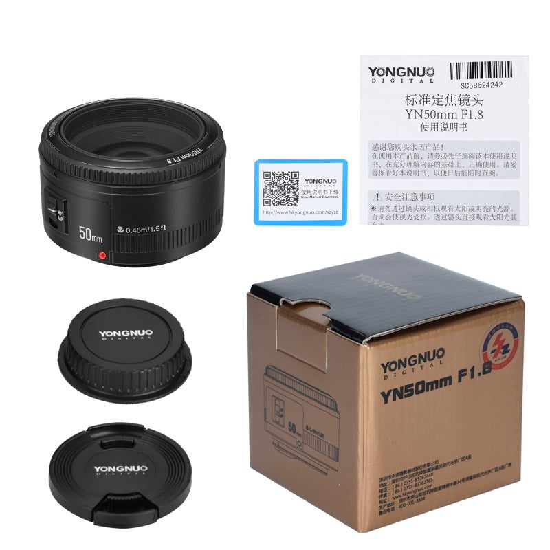YONGNUO عدسة YONGNUO YN50mm F1.8C، عدسة بؤرية واسعة مع تركيز تلقائي، 50MM F1.8 لكاميرات كانون EF Mount EOS باللون الأسود - Image 4