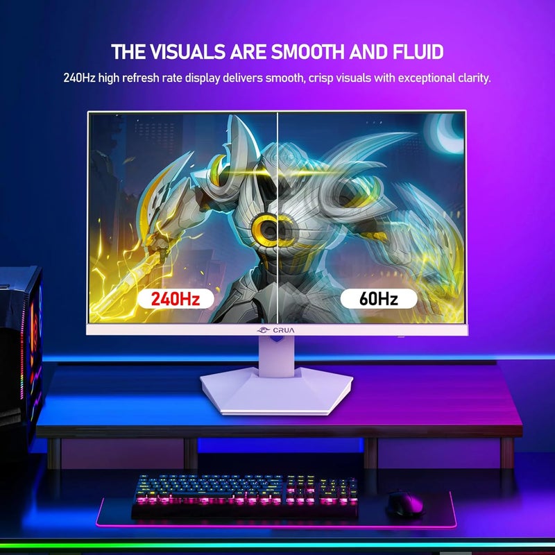 CRUA شاشة ألعاب 27 بوصة 2K 240Hz IPS، دقة QHD (2560x1440)، سرعة 1ms (GTG)، 120% sRGB، مكبرات صوت مدمجة، إضاءة خلفية RGB، مناسبة للاعبي الرياضات الإلكترونية والاستخدام المكتبي والتجاري - أبيض - Image 3