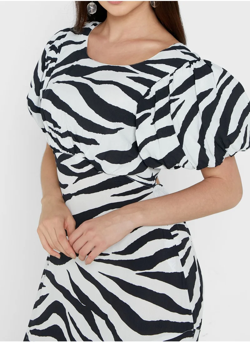 Miss Selfridge Puff Sleeve Printed Dress