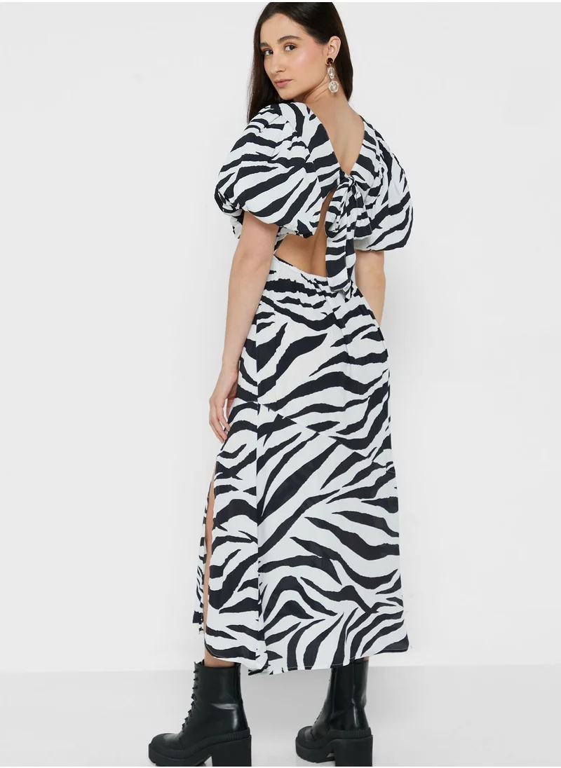 Miss Selfridge Puff Sleeve Printed Dress