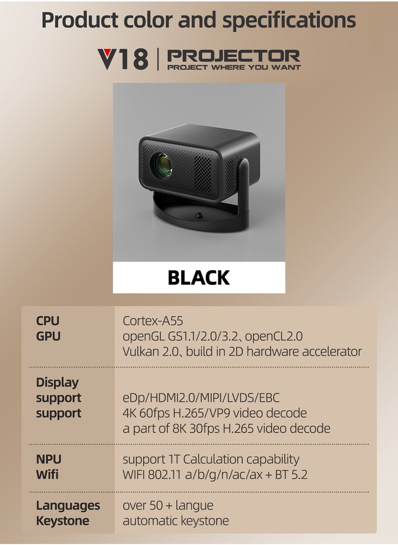 Generic - Portable Projector 1080P with 8000 Lumen, Auto Keystone & Focus, 230° Ceiling Rotation, WiFi 6, Kids-Friendly Design, Wireless iOS/Android Mirroring - Image 1