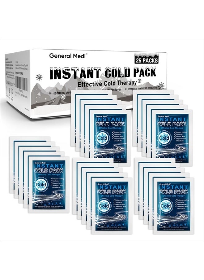 General Medi Instant Ice Cold Pack (4”x 5.5”) – 25 Packs Disposable Cold Therapy Ice Packs for Pain Relief, Swelling, Inflammation, Sprains, Toothache – for Athletes & Outdoor Activities  - Image 1