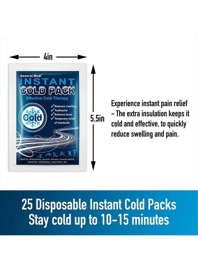 General Medi Instant Ice Cold Pack (4”x 5.5”) – 25 Packs Disposable Cold Therapy Ice Packs for Pain Relief, Swelling, Inflammation, Sprains, Toothache – for Athletes & Outdoor Activities  - Image 2