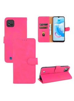 HuHa Case Cover For Realme C11 2021 / Realme C20 Solid Color Skin Feel Magnetic Buckle Horizontal Flip Calf Texture PU Leather Case with Holder & Card Slots & Wallet Rose Red 
