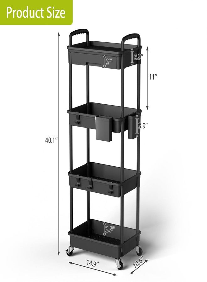 Sorgion 4 Tier Small Rolling Cart Organizer,Art Craft Diaper Bedside Snack Cart Laundry Room Bathroom Organizer Narrow Thin Slim Rolling Trolley Utility Cart with Wheels for Kitchen,Office(Black) - Image 3