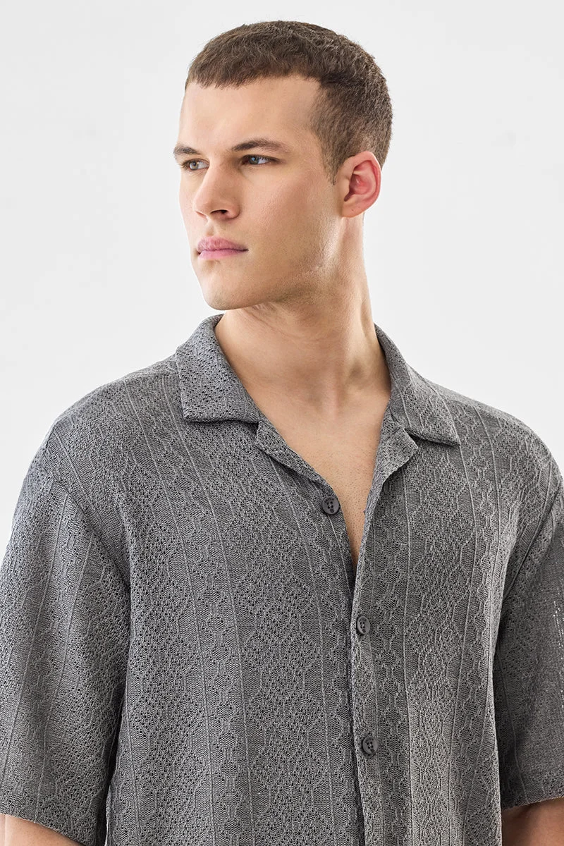 Snitch Grey Box Fit Crochet Shirt for Men | Best Price UAE