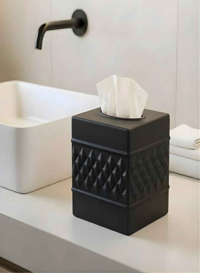 Monarch Abode Tissue Box Cover Square - Handcrafted Geo Embossed Black Metal Tissue Holder Box for Bathroom Accessory, Aesthetic Decorative Facial Napkin Cube for Modern Home Décor - Image 3