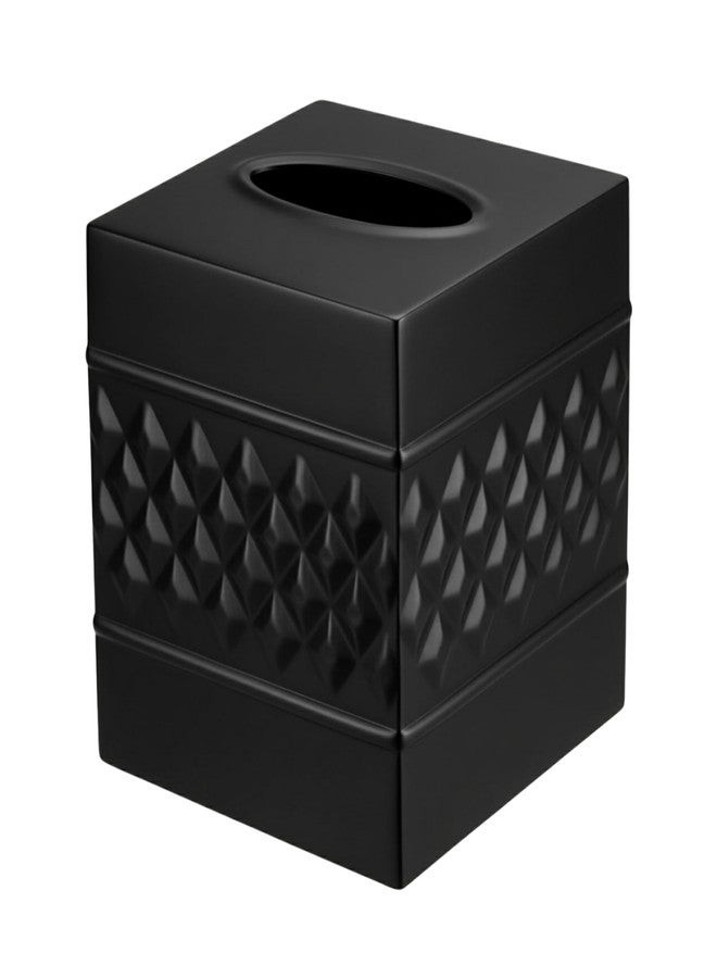 Monarch Abode Tissue Box Cover Square - Handcrafted Geo Embossed Black Metal Tissue Holder Box for Bathroom Accessory, Aesthetic Decorative Facial Napkin Cube for Modern Home Décor - Image 1