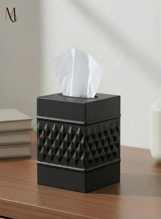 Monarch Abode Tissue Box Cover Square - Handcrafted Geo Embossed Black Metal Tissue Holder Box for Bathroom Accessory, Aesthetic Decorative Facial Napkin Cube for Modern Home Décor - Image 2