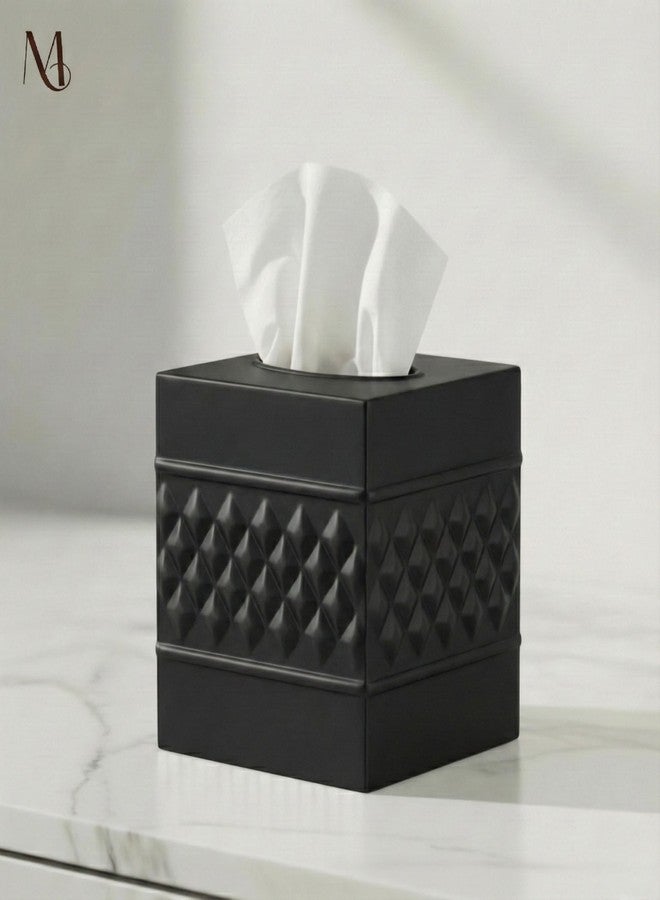 Monarch Abode Tissue Box Cover Square - Handcrafted Geo Embossed Black Metal Tissue Holder Box for Bathroom Accessory, Aesthetic Decorative Facial Napkin Cube for Modern Home Décor - Image 5