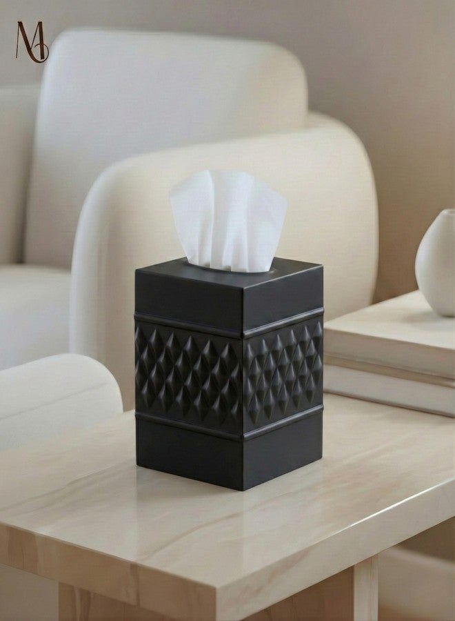 Monarch Abode Tissue Box Cover Square - Handcrafted Geo Embossed Black Metal Tissue Holder Box for Bathroom Accessory, Aesthetic Decorative Facial Napkin Cube for Modern Home Décor - Image 4