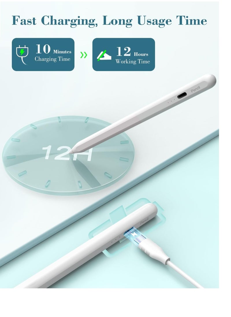 Generic - Acu Kids Stylus Pen for iPad with Palm Rejection, 10 Minutes Fast Charge, Compatible with iPad Air 3/4/5, iPad Mini 5/6, iPad 6/7/8/9/10th Generation, iPad Pro 11" & 12.9". (White) - Image 1