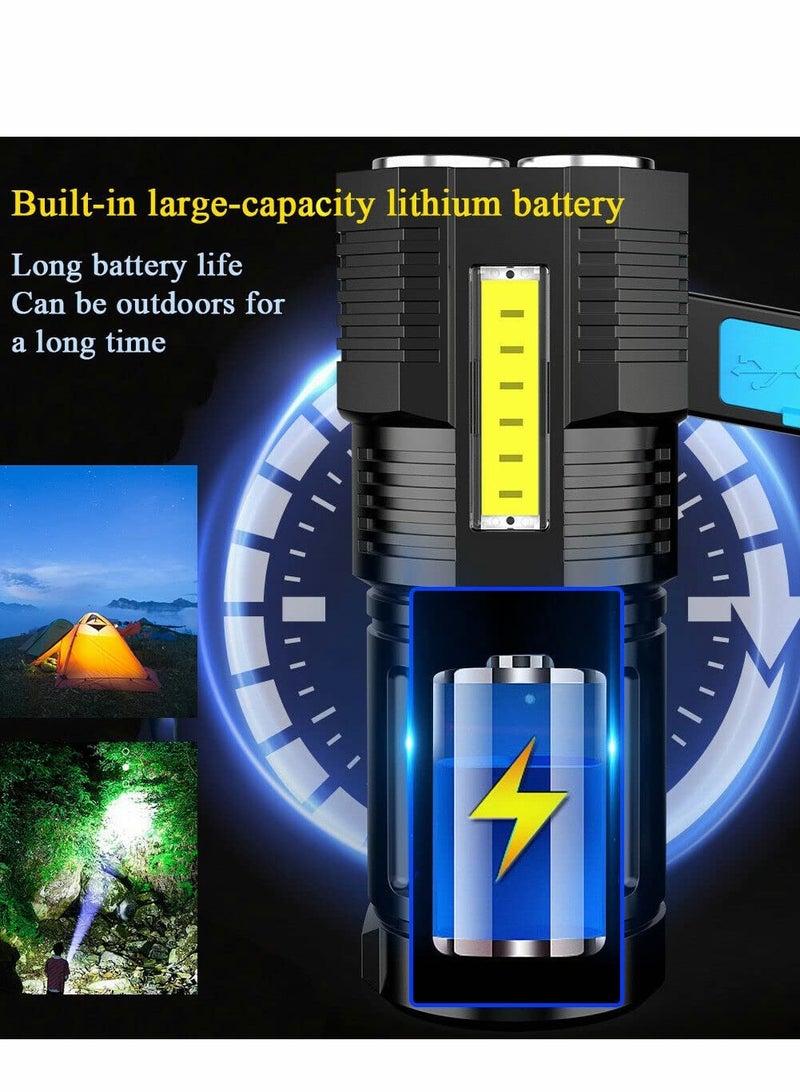 SOLARAE LED Flashlight Rechargeable, Handheld Torch Light for Outdoor Camping Emergency, 4 LED Zoomable Waterproof Ultra Bright USB Searchlight with COB Work Light - Image 3