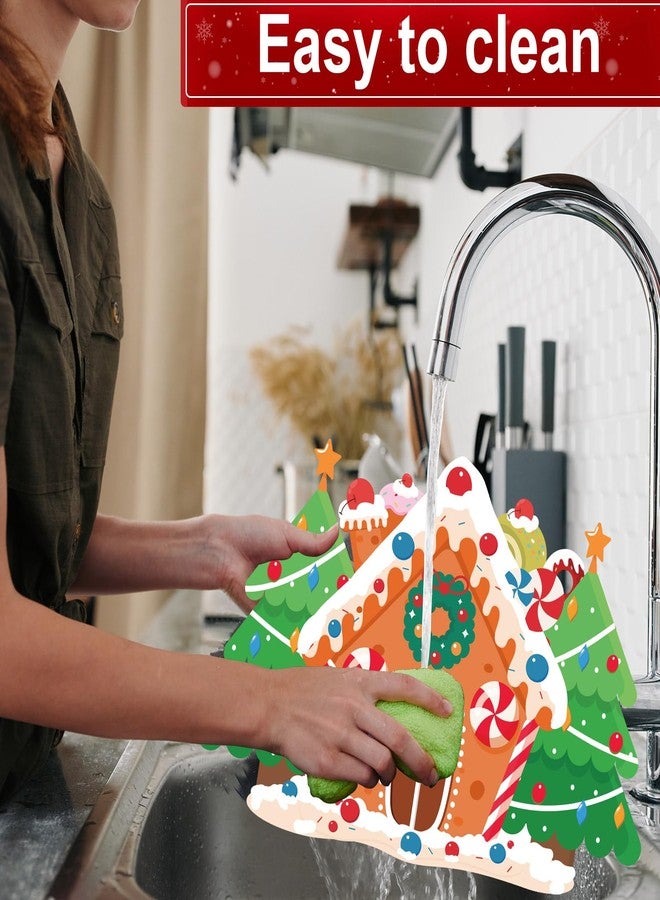OBUSATT Christmas Placemats Set of 6 Gingerbread Man Plastic Table Mats Christmas Tree Candy Cake Xmas Cute Table Mats Gingerbread House Shaped Winter Decoration for Xmas Party Kitchen Dining - Image 4