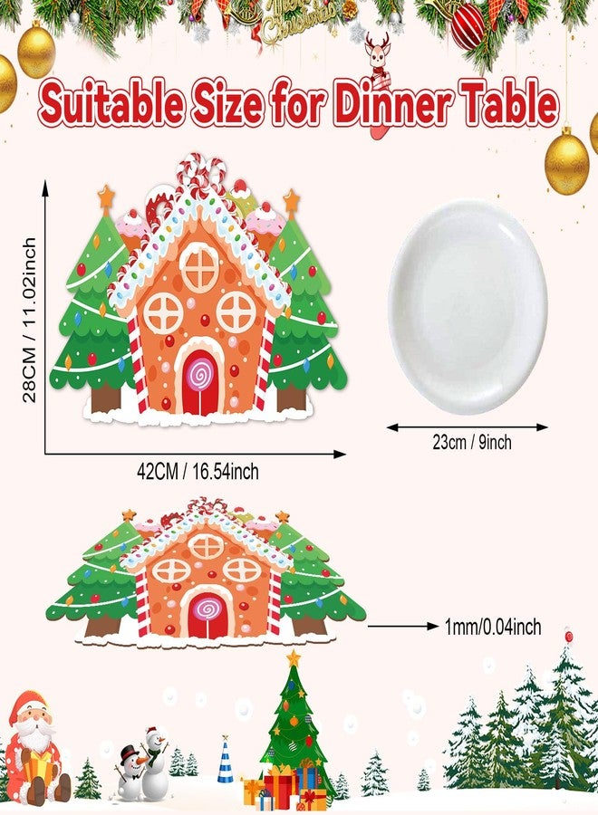 OBUSATT Christmas Placemats Set of 6 Gingerbread Man Plastic Table Mats Christmas Tree Candy Cake Xmas Cute Table Mats Gingerbread House Shaped Winter Decoration for Xmas Party Kitchen Dining - Image 2