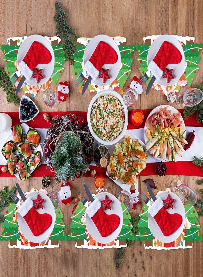 OBUSATT Christmas Placemats Set of 6 Gingerbread Man Plastic Table Mats Christmas Tree Candy Cake Xmas Cute Table Mats Gingerbread House Shaped Winter Decoration for Xmas Party Kitchen Dining - Image 5