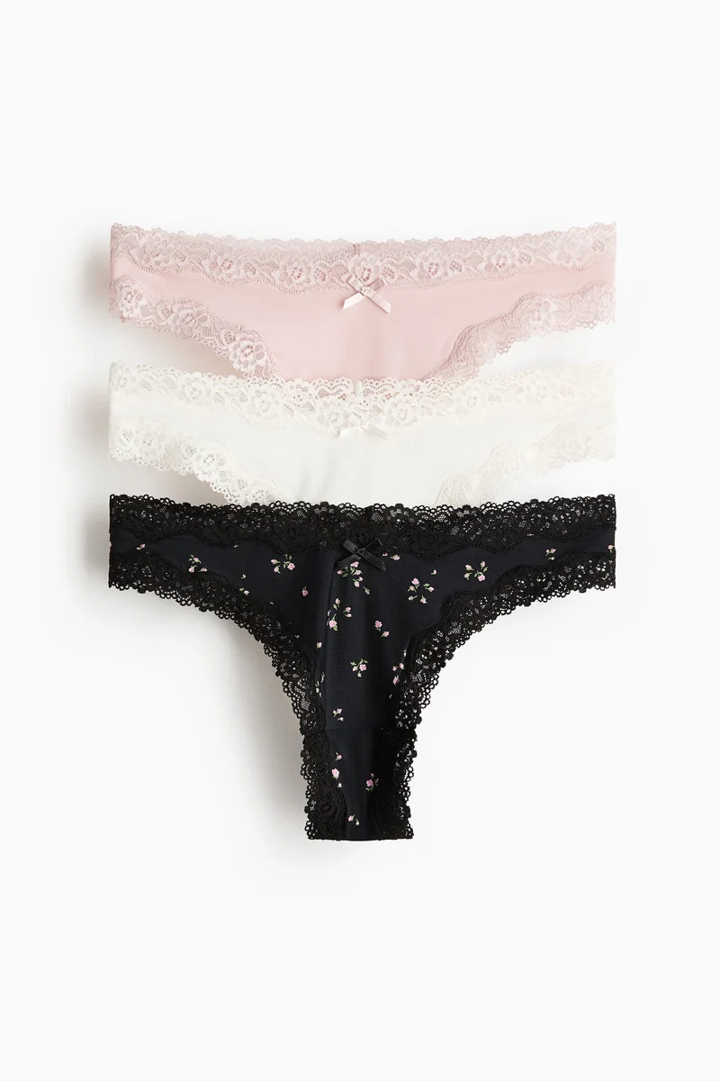 اتش اند ام سروال برازيلي من الدانتيل والميكروفايبر - عبوة من 3 قطع