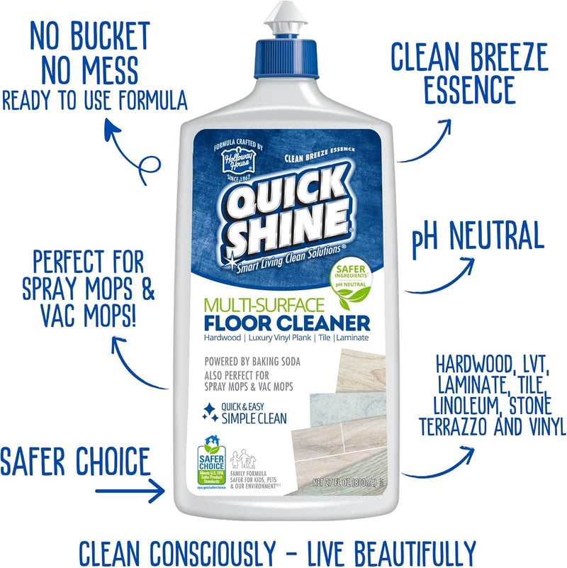 QUICKSHINE منظف الأرضيات متعدد الأسطح كويك شاين، 27 أونصة - خيار أكثر أمانًا للأرضيات الخشبية، الفينيل، البلاط واللامينيت - Image 2