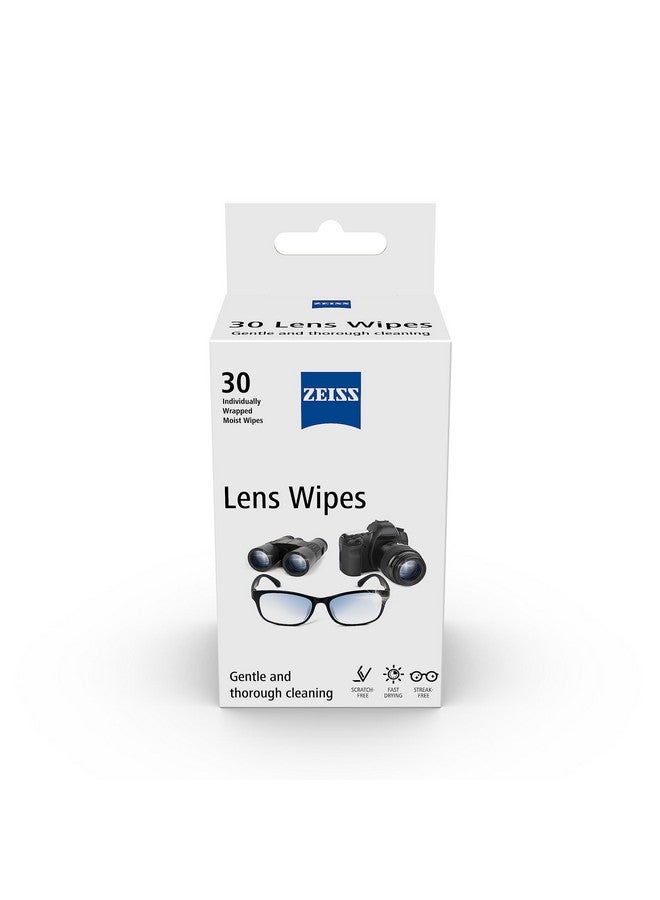 ZEISS Lens Wipes - Pre-Moistened Lens Cleaning Wipes | Multi Purpose, Easy To Carry, On-The-Go and Individually Packed Wipes | Lens Cleaner for Spectacles, Sunglasses, Camera Lens, Binoculars and Goggles | Pack of 30 sachets - Image 1