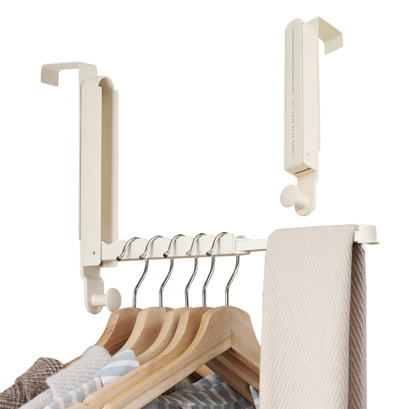 RFOUO Over The Door Hooks Hanger Fit Door up to 1 3/4" Optimal 2pc,Over The Door Hanger with Retractable Rod,Foldable Over The Door Drying Rack for Laundry Bathroom Bedroom (Milky White, 2 Pack) - Image 1