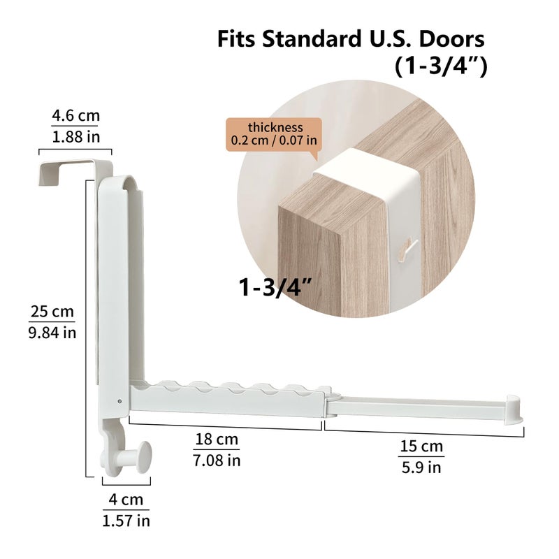 RFOUO Over The Door Hooks Hanger Fit Door up to 1 3/4" Optimal 2pc,Over The Door Hanger with Retractable Rod,Foldable Over The Door Drying Rack for Laundry Bathroom Bedroom (Milky White, 2 Pack) - Image 3