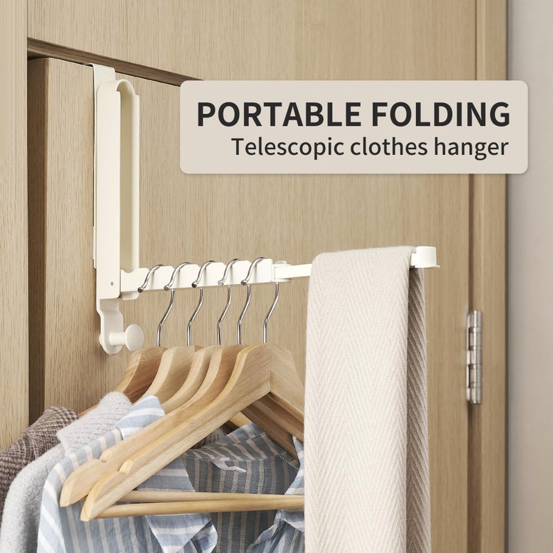 RFOUO Over The Door Hooks Hanger Fit Door up to 1 3/4" Optimal 2pc,Over The Door Hanger with Retractable Rod,Foldable Over The Door Drying Rack for Laundry Bathroom Bedroom (Milky White, 2 Pack) - Image 2