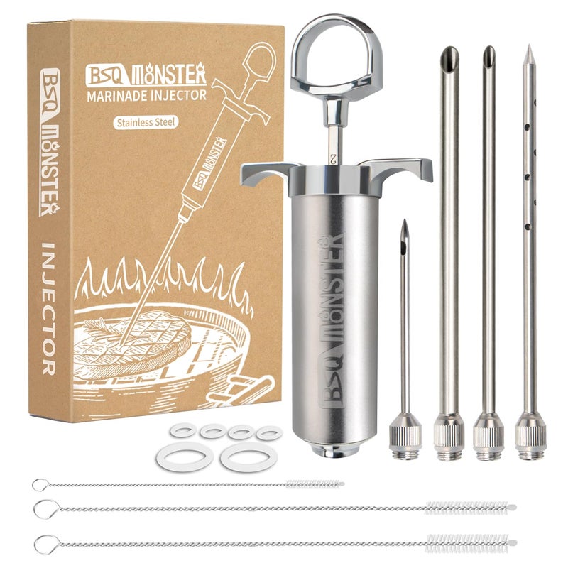 Ofargo BSQ MONSTER Meat Injector Syringe Kit with 4 Professional Marinade Injector Needles for BBQ Grill Smoker, Turkey and Brisket; 2-oz Large Capacity, Including Paper User Manual, Recipe E-Book (PDF) - Image 1