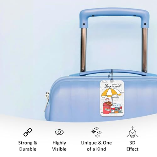 Ultra ERRECOM 3D ID Label Tags for Luggage Suitcase & School Bags Set of 4 Labels - I Love Travel + Travel Time + Selfies Lady + Men - Image 5