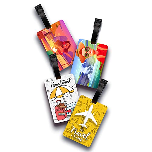 Ultra ERRECOM 3D ID Label Tags for Luggage Suitcase & School Bags Set of 4 Labels - I Love Travel + Travel Time + Selfies Lady + Men - Image 4