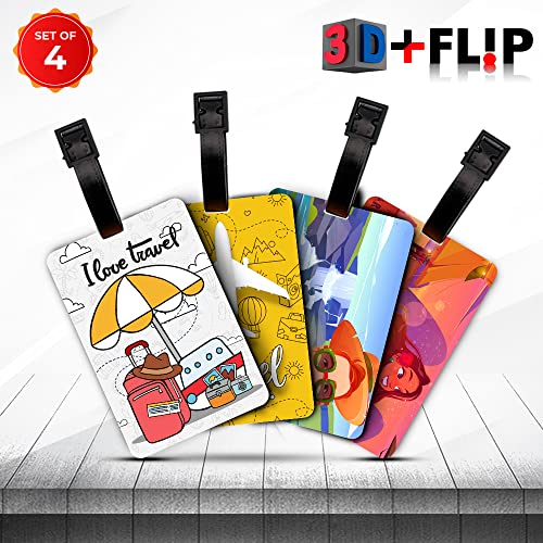 Ultra ERRECOM 3D ID Label Tags for Luggage Suitcase & School Bags Set of 4 Labels - I Love Travel + Travel Time + Selfies Lady + Men - Image 2