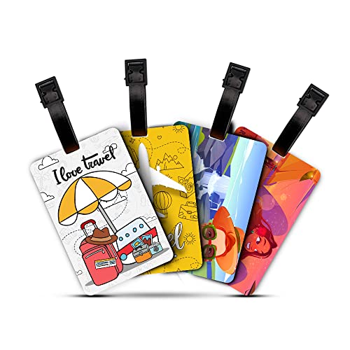 Ultra ERRECOM 3D ID Label Tags for Luggage Suitcase & School Bags Set of 4 Labels - I Love Travel + Travel Time + Selfies Lady + Men - Image 1