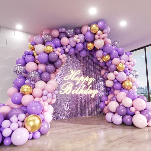 ADOINBY Pink and Purple Balloon Arch Kit 140Pcs Lavender Metallic Purple Macaron Light Pink with Gold Balloon Garland Kit for Wedding Engagements Birthday Baby Shower Anniversary Party Decoration - Image 1