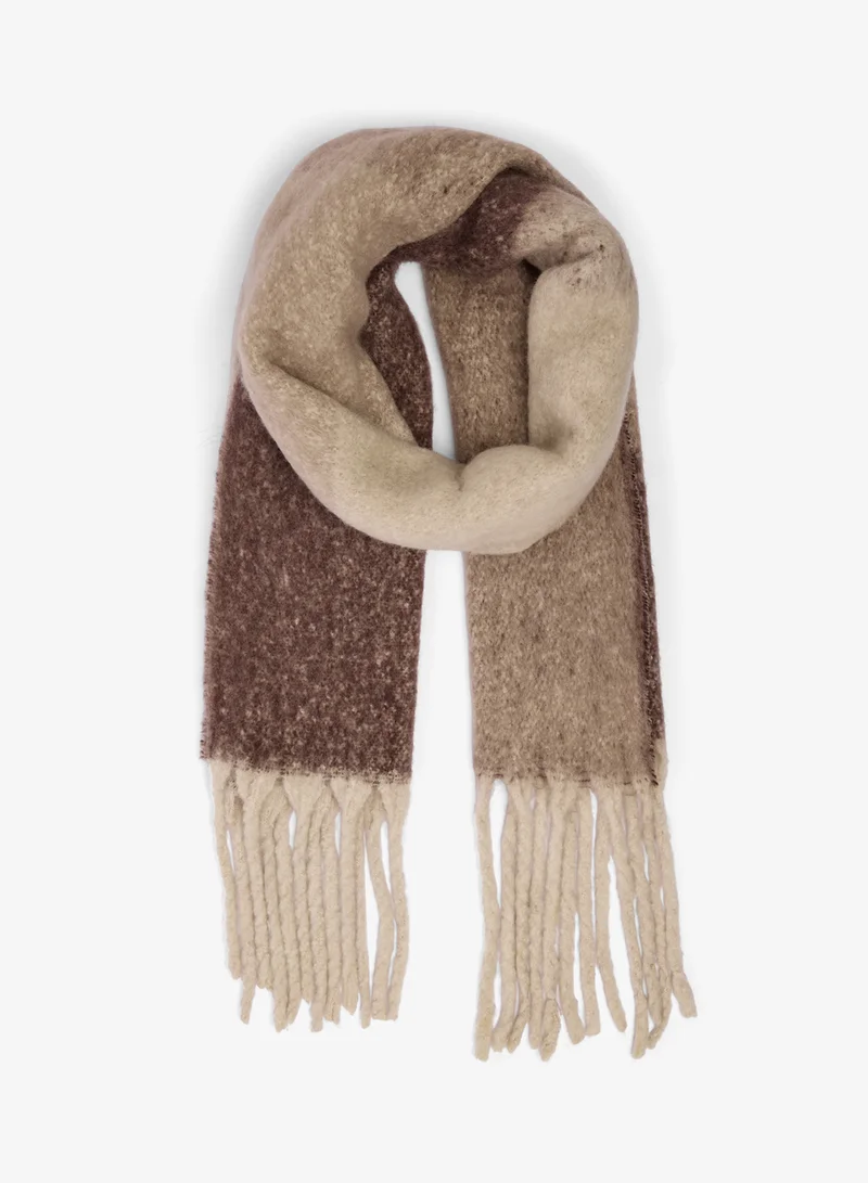 ELLA Wool Blend Checkered Tassel Scarf
