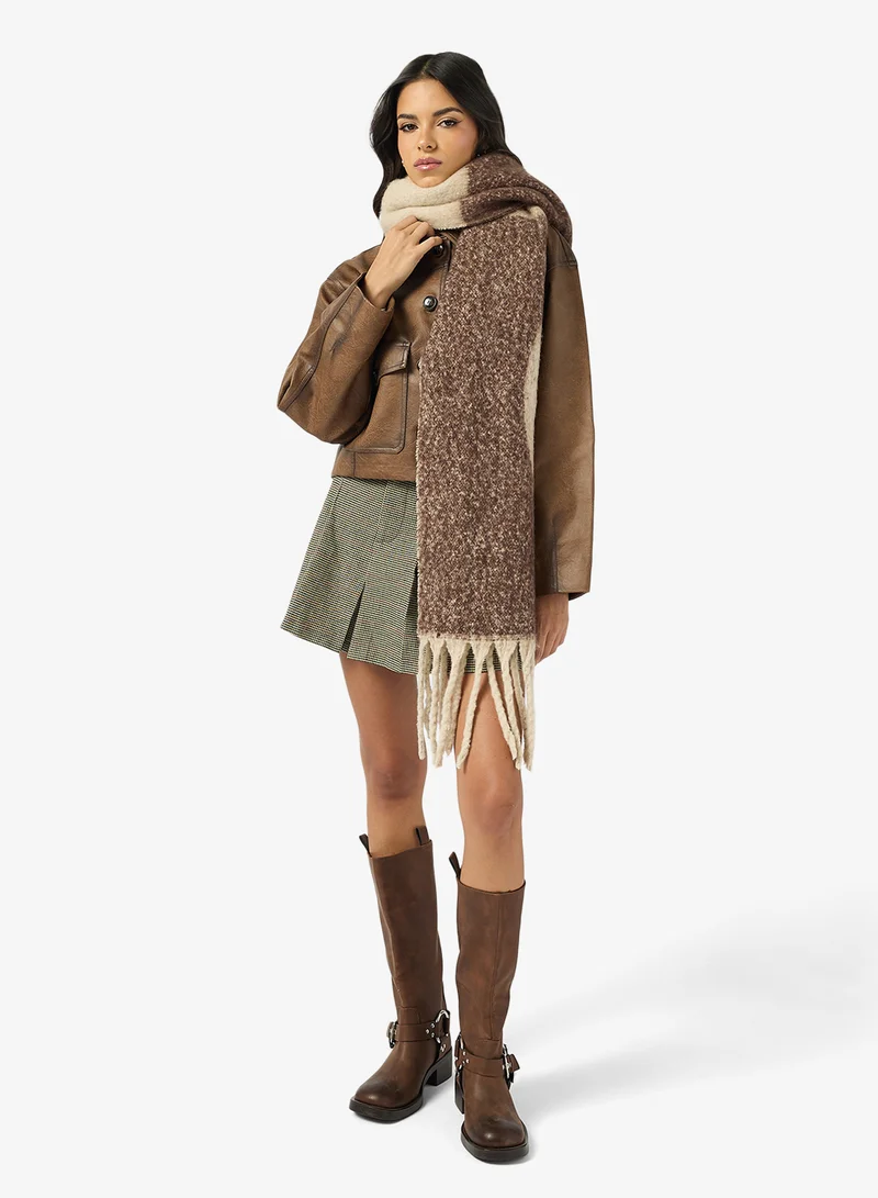 ELLA Wool Blend Checkered Tassel Scarf