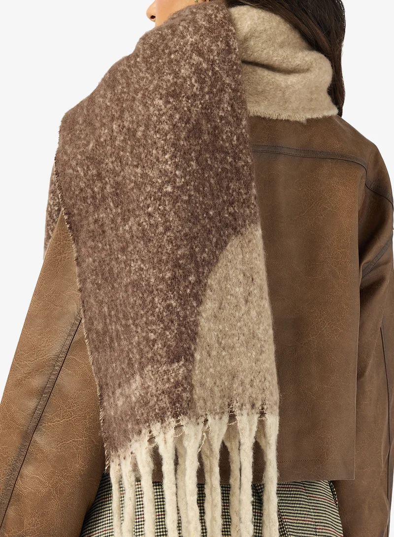 ELLA Wool Blend Checkered Tassel Scarf