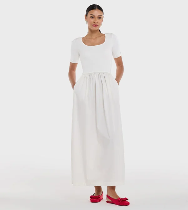 بي سي بي جي BCBG Regular Maxi Dress Flatknit With Poplin