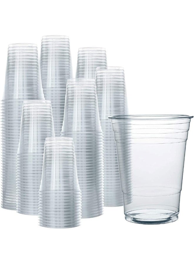 HTE Packing Juice Cup Clear Strong Disposable 100 Pieces  Ideal For Iced Coffee, Smoothies, Bubble Boba Tea, Milkshakes, Frozen Cocktails, Water, Sodas, Juices, Snacks, Dessert And More. (16 Oz) - Image 1