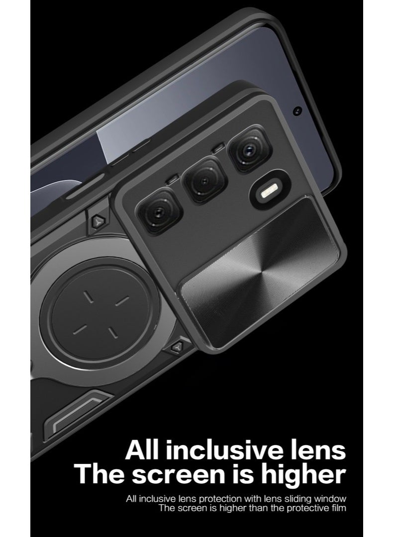 Case For Infinix Hot 50 4G  ,- Shockproof Dual Protection Brushed Cover - With Protection Camera Slider Cover - Case Slip-Resistant With Metal Ring - Black - Image 5