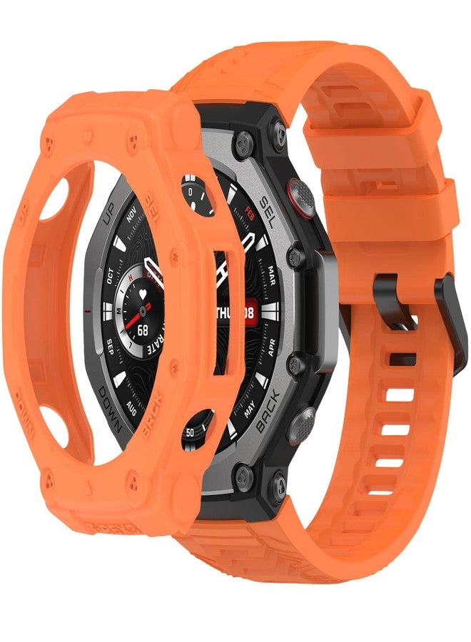سوار سيليكون QHBAMD مع غطاء متوافق مع ساعة Amazfit T-REX3، غطاء حزام ناعم يسمح بمرور الهواء، للرجال والنساء (برتقالي) - Image 1