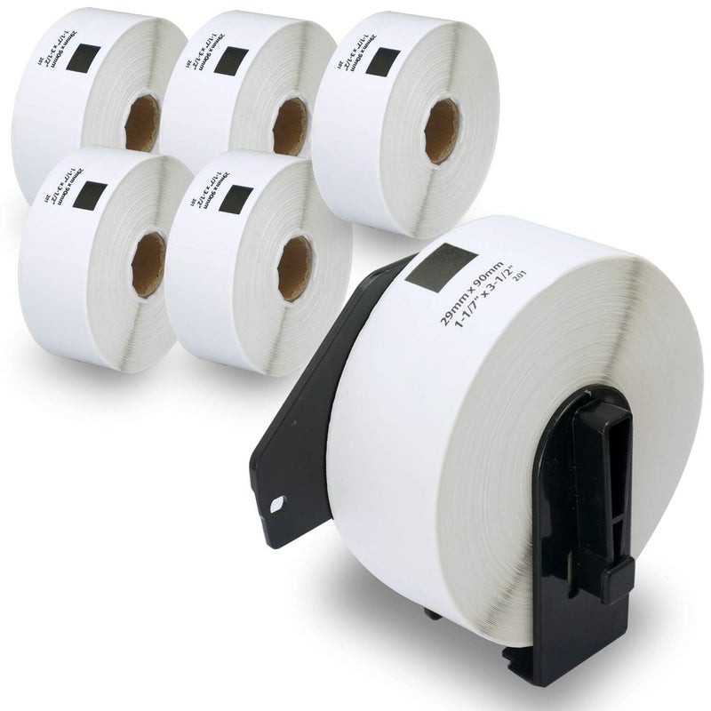 BETCKEY Compatible Address Labels Replacement for Brother DK1201 11 x 35 Use with Brother QL Label Printers 6 Rolls 1 Reusable Cartridge