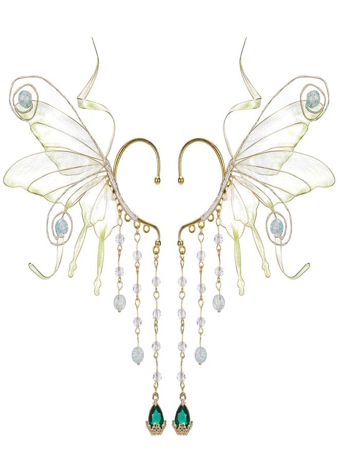 FRESHME Renfaire Elf Fairy Ear Cuffs - Elven Ear Cuffs with Green Beads Tassel Non Pierced Earrings for Women Adult Dress Up Cosplay Makeup Renaissance Accessories - Image 1