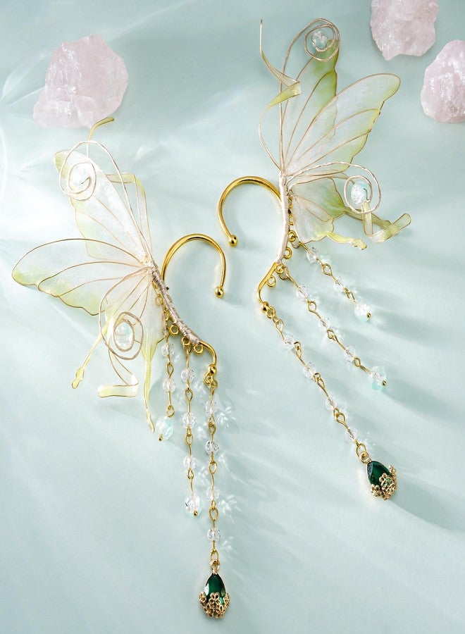 FRESHME Renfaire Elf Fairy Ear Cuffs - Elven Ear Cuffs with Green Beads Tassel Non Pierced Earrings for Women Adult Dress Up Cosplay Makeup Renaissance Accessories - Image 4