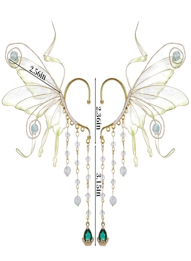 FRESHME Renfaire Elf Fairy Ear Cuffs - Elven Ear Cuffs with Green Beads Tassel Non Pierced Earrings for Women Adult Dress Up Cosplay Makeup Renaissance Accessories - Image 3