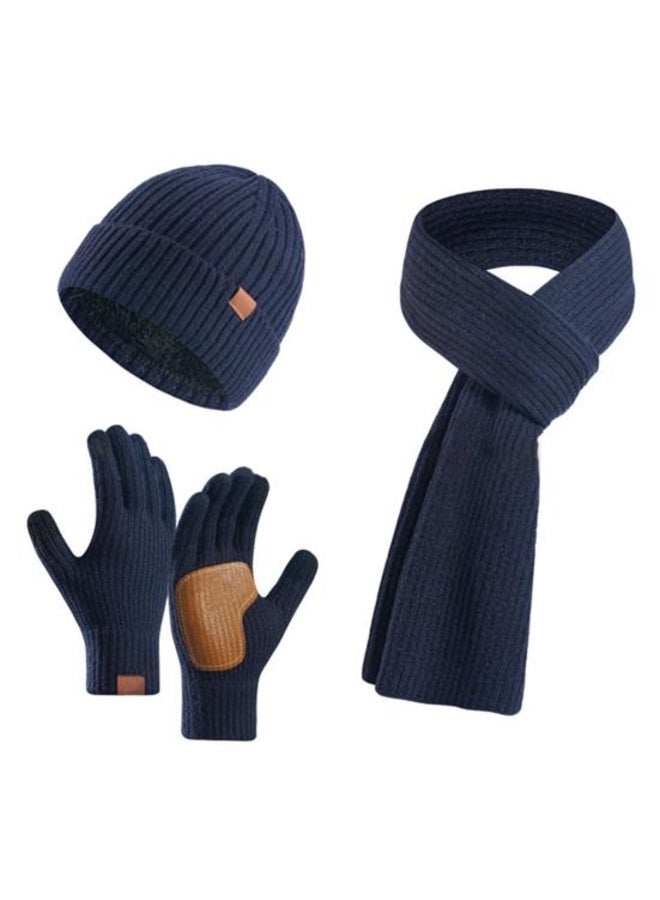 3 Pcs/Set Unisex Winter Beanie Scarf Gloves Set Thick Knitted Warm Cap Great Friction Palm Gloves Elastic Ear Protection Windproof Dome Neck Warp Set