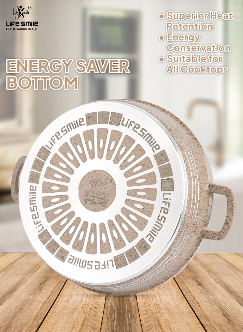 Life Smile 24cm (2.1L) LIFE SMILE Nonstick Shallow Pot with Lid – Granite Coating Cookwares, PFOA-Free | Oven-Safe, Double Handle Cooking Pot - Image 2