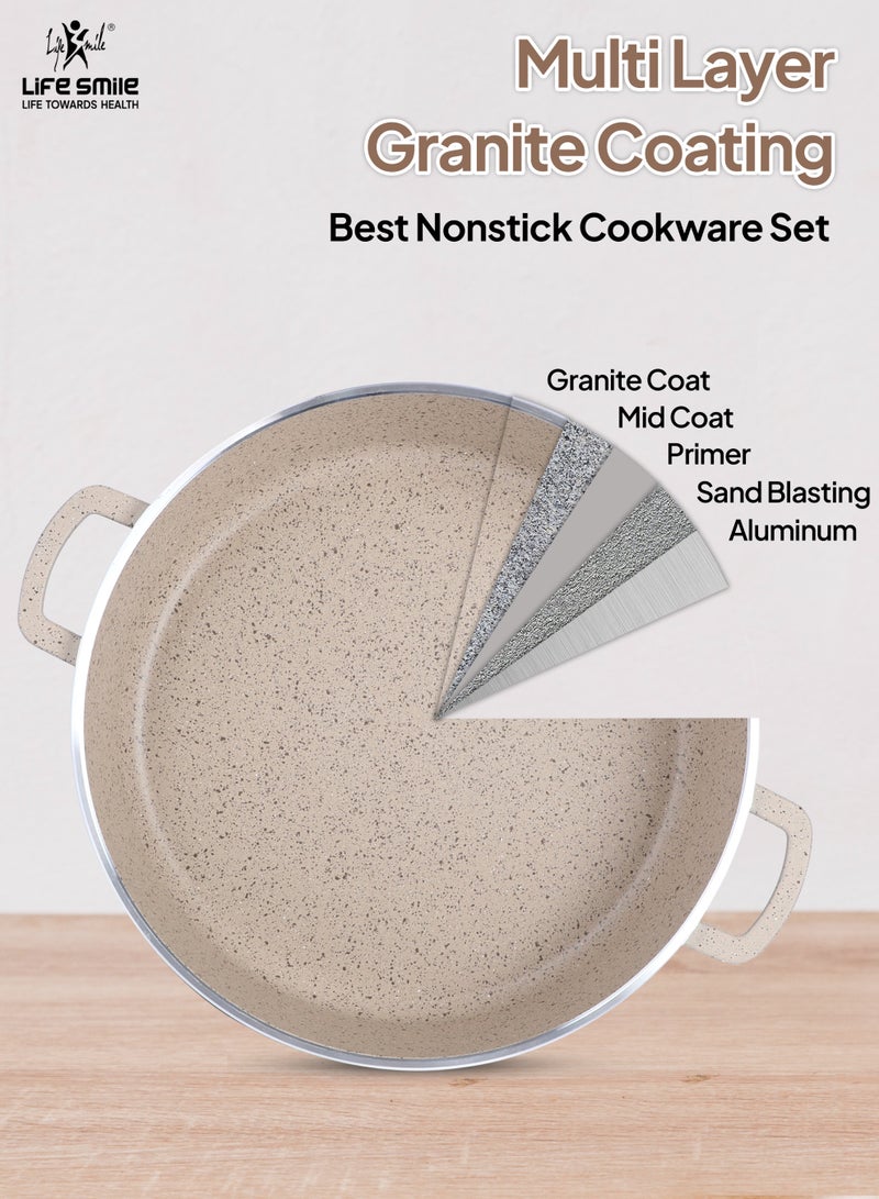 Life Smile 24cm (2.1L) LIFE SMILE Nonstick Shallow Pot with Lid – Granite Coating Cookwares, PFOA-Free | Oven-Safe, Double Handle Cooking Pot - Image 4